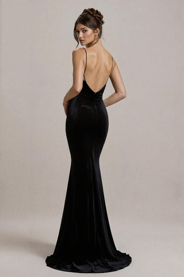 Robe formelle sirène à bretelles spaghetti noires